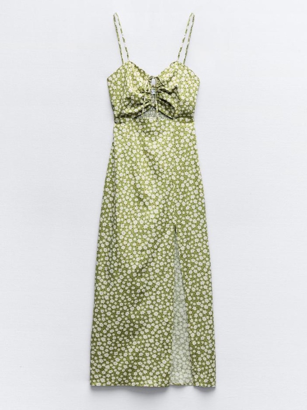 Zara Linen Blend Floral Print Midi Dress